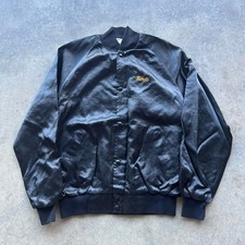 Vintage black satin bomber jacket Linda John Rick ltd Large
