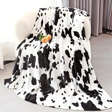 Cow Print Blanket Soft Black and White Fleece Throw Warm Cozy Lightweight Cou...