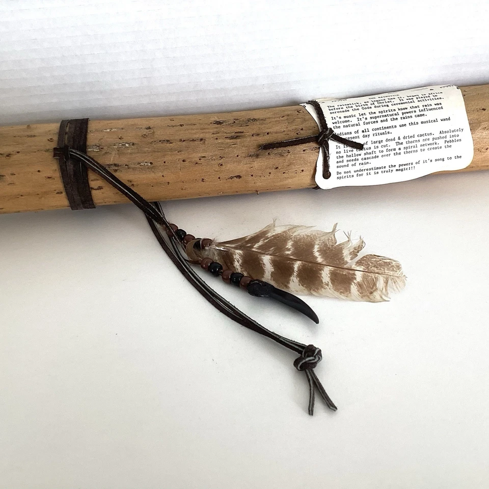 VINTAGE RAIN STICK HOLLOW Tribal WOOD NOISE MAKER MUSICAL INSTRUMENT 20” Cactus - Image 3 of 4