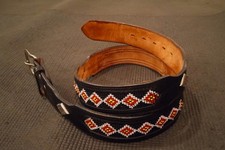 Vtg Circle Y Of Yoakum Beaded Black Leather Belt 38" South Western Cowboy