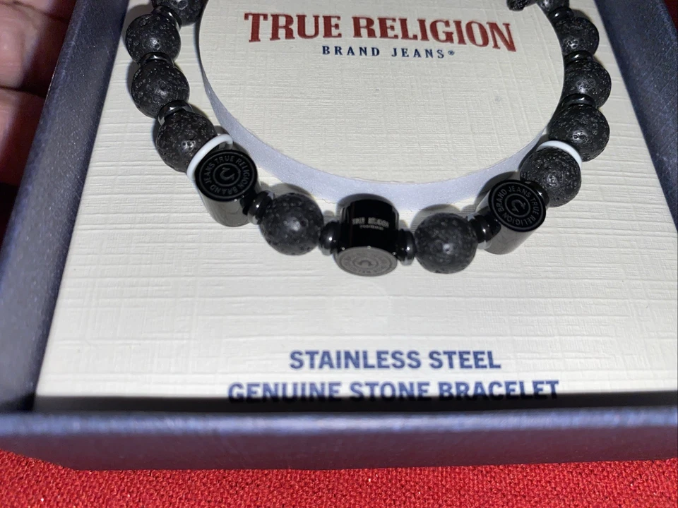 Men’s True Religion Beads Bracelet Natural Black Matte Onyx Adj NIB - Image 3 of 4