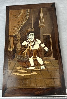 Vintage 20'' Lord Krishna As Natkhat Makhan Chor | Rosewood Panel With Inlay Work
