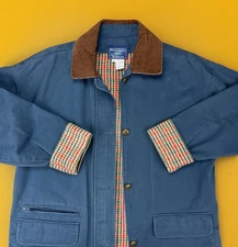 Vintage Barn Jacket Women’s Medium Plaid Lined Chore Barn Coat Corduroy Collar
