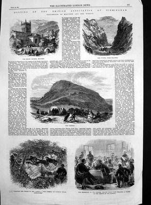 Original alter antiker Druck Priorat Kirche Malvern Wytch Wrekin Field Club 1863