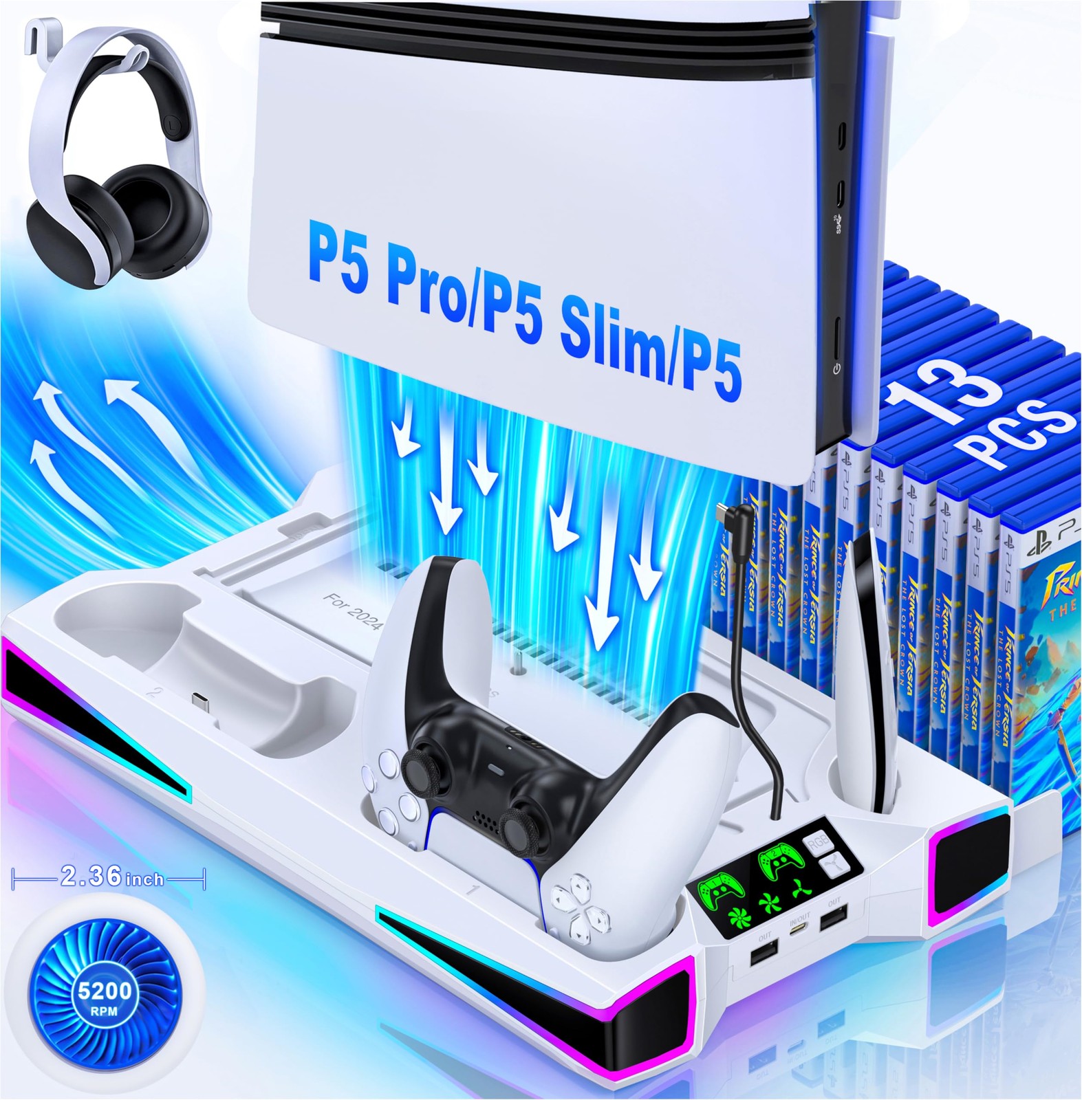 PS5 Slim Cooling Stand with RGB Lights