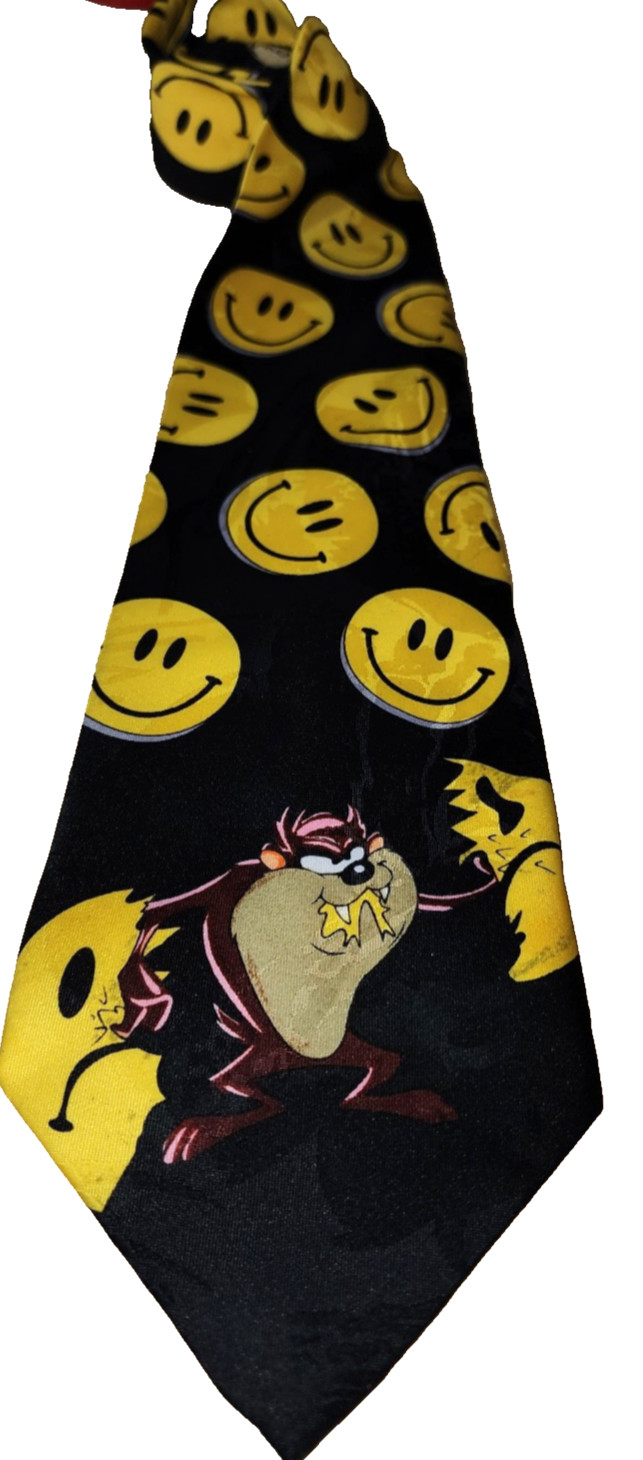 Looney Tunes Mania Taz Devil Smiley Face  Neck Tie 100% Poly 1996 Vintage