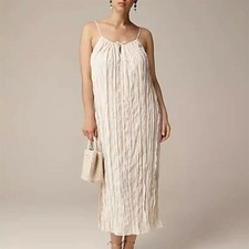 NWT J. Crew Women's Beige Crinkled Side-Slit Midi Dress XXS Summer Casual