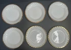 FireKing Milk Glass Swirl Pattern Salad Plates Set of 6 White Gold Trim Vintage