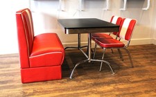 American Diner Furniture 50s Nashville Red Booth Black Table & 2 Red Chairs