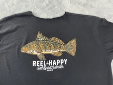 REEL HAPPY Fish Graphic T Shirt CUT OFF COLLAR Mens Size 2XL Short Sleeve Black