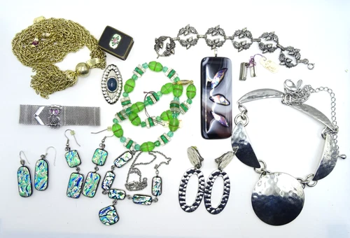 (x13) Vtg. Costume Jewelry Collection Sterling Silver Bracelet, Earrings - B9