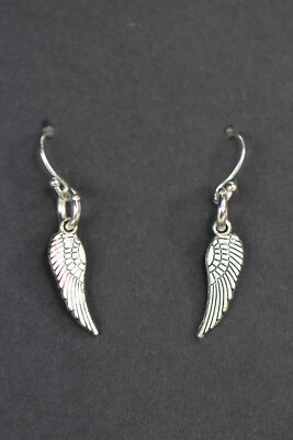 Feather Charm Earrings 925 sterling silver hooks pewter charms Tiny Wings 3/4''