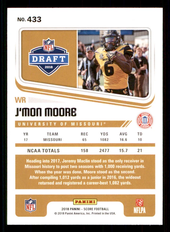 2018 Score #433 J'Mon Moore RC - Image 2 of 2