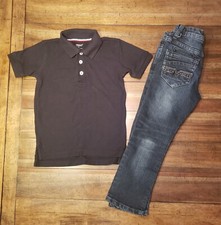 XRay Boys Adjust Waist Stretch Blue Jeans  French Toast Black Polo Shirt SZ 4-5