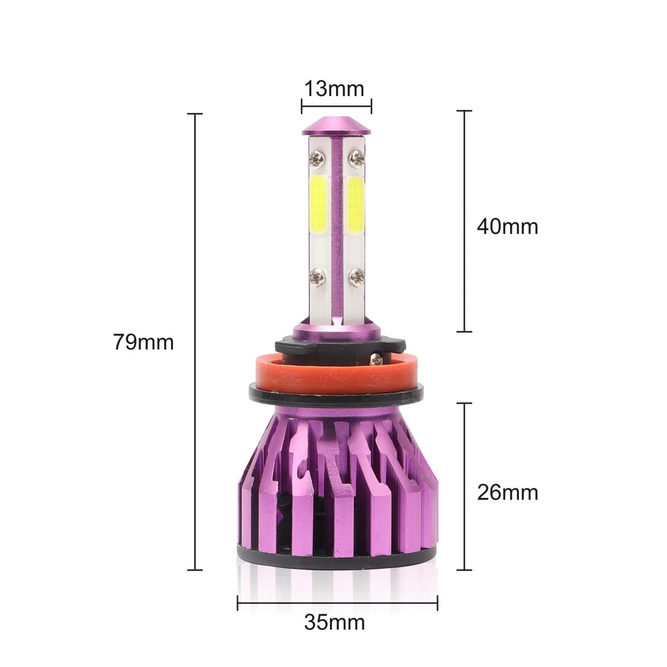 2PCS H11 LED Headlight Bulbs Conversion Kit High Low Beam Xenon White 6000K US - Image 2 of 4