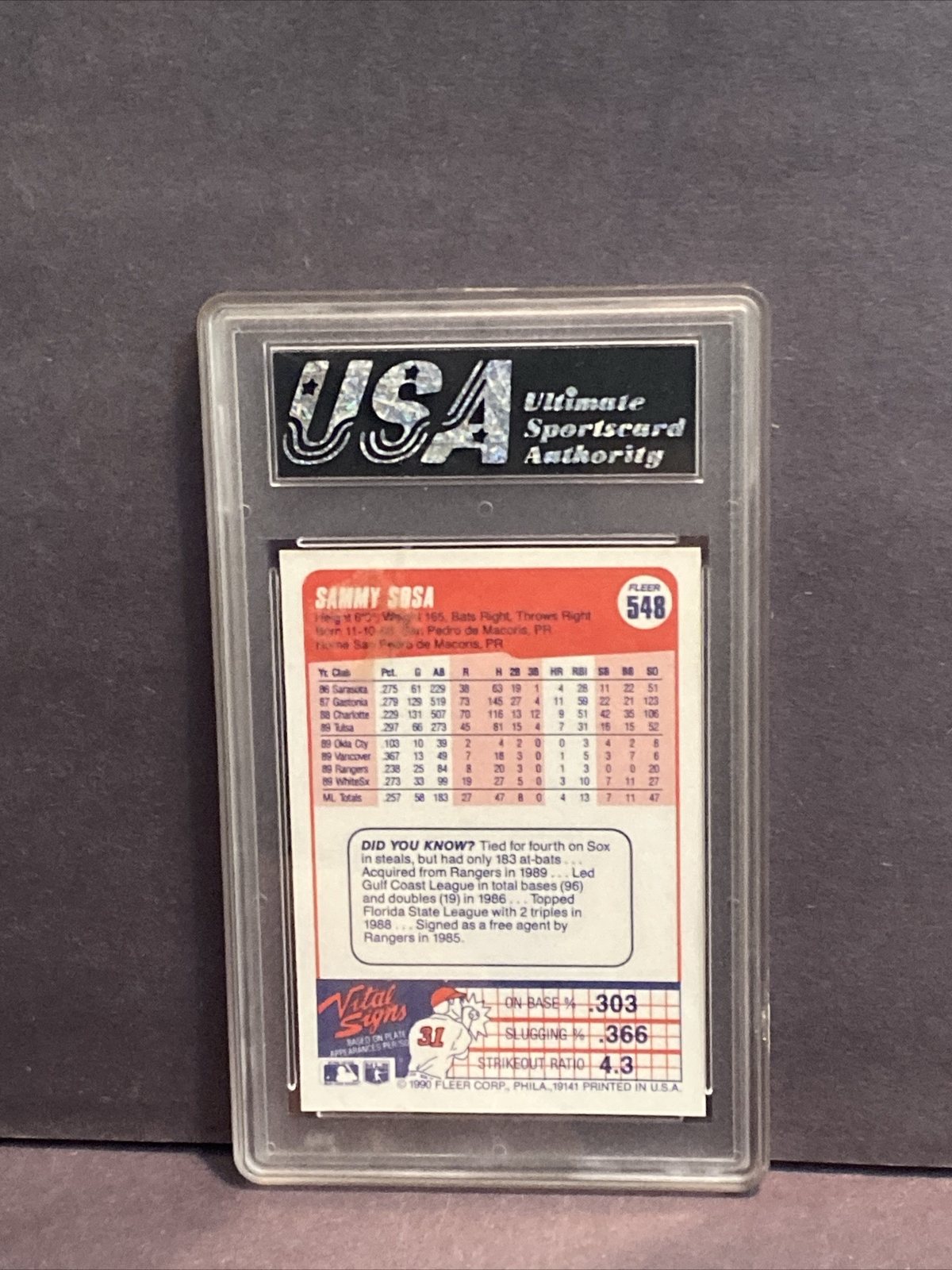 Bb181 1990 Fleer #548 S Sosa Cubs Rookie USAsportscards 9 Baseball Card Graded