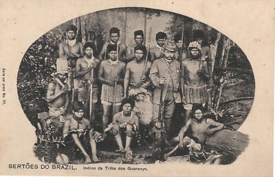 Vintage Postcard Indios da Tribu dos Guaranys Sertoes Do BRAZIL