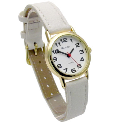 Ravel Damen Super Klar Leicht Ablesbar Quarz Uhr Weiß Armband R0105.34.2A