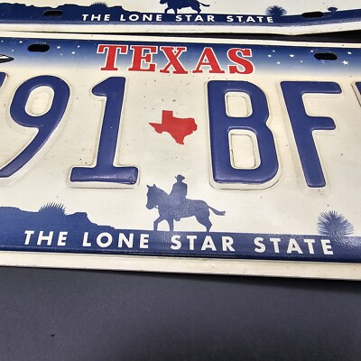 Texas License Plate Matching Pair Space Shuttle Cowboy Expired Vtg