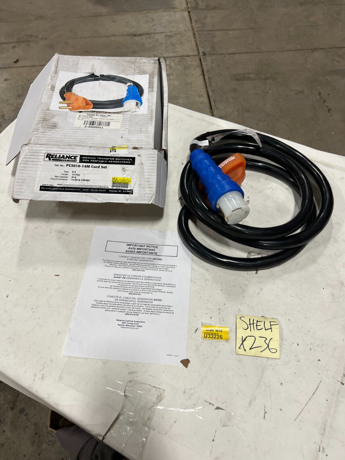(QTY 1) Reliance Controls PC5010-14M Generator Power Cord 10ft *FAST SHIPPING