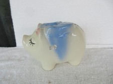LOVELY CERAMIC ATTITUDE PIG PIGGY BANK WITH BLUE BOW DECOR