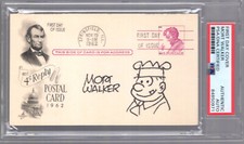 MORT WALKER HAND SIGNED 1962 POSTAL CARD WITH SARGE DRAWING      JSA+PSA SLABBED