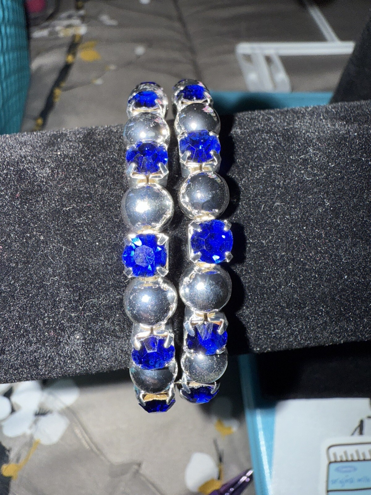 Stylish Silver and Royal Blue Adjustable Plastic Bracelet