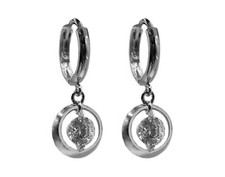 925 Sterling Silver RD CZ Solitaire in Circle Dangle Huggie Hoop Earrings