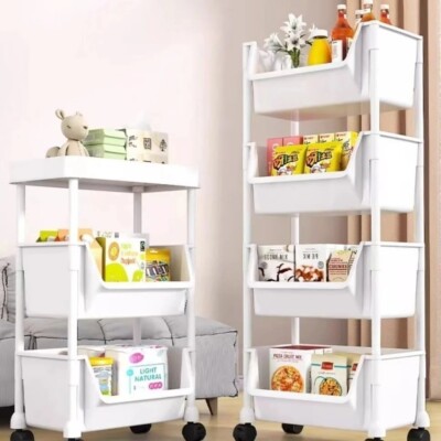 Mobile Storage Rack Trolley Multi-layer Kitchen Trolley Thicken Metal Cart Snack