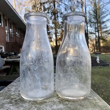 Pair Of Generic Pint Milk Bottles One With Slug Plate 1910s-30s