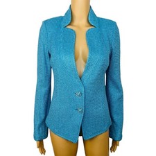  990 St John Santana Knit Metallic Blazer Size 4 Turquoise Shimmer Quiet Luxury