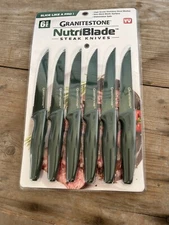 NEW Granitestone NutriBlade 6pc Stainless Steel Steak Knife Set Rust-Proof GREEN