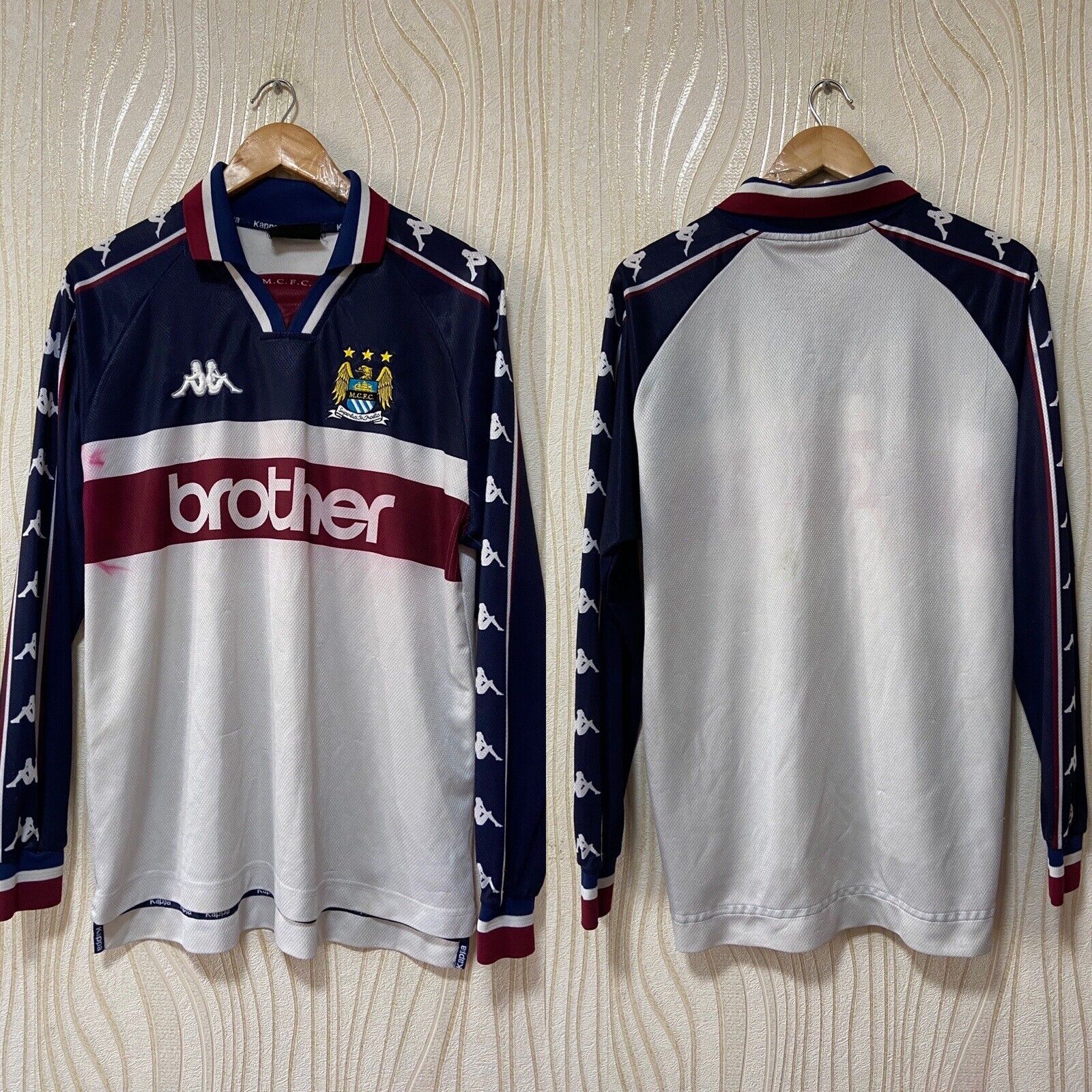 MANCHESTER CITY 1997 1998 AWAY SHIRT SOCCER JERSEY LONG SLEEVE KAPPA L | eBay