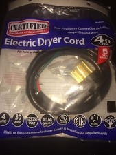 5 year Warranty New Certified Appliance 4-wire Dryer Cord, 30 Amps 4ft 4 foot 4'