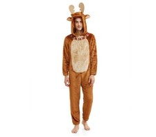 Men's Moose Faux Fur Christmas Pajama/Costume Union Suit One Piece