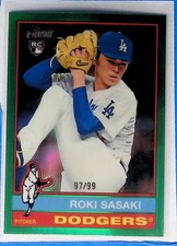 ROKI SASAKI  DODGERS RC 2025 TOPPS HERITAGE CHROME #224- GREEN REFRACTOR /99