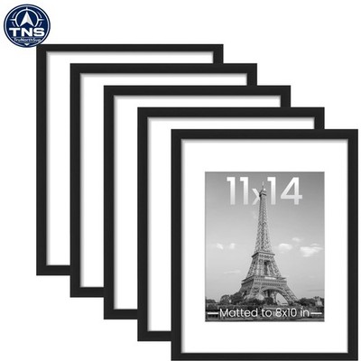 5 Pack Black Collage Picture Frames 11x14 Wall Mount for 8x10 Photos with Mat