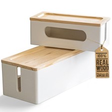 Set of 2, Wood Cable Management Boxes, Large and Medium Cord Organizer to Hid...