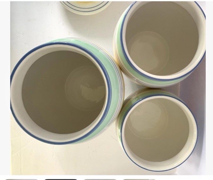 Pfaltzgraff Floral Breeze Blue & Green Stripes 3 pc Canister Set