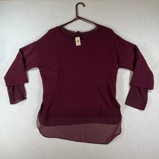 NEW Ann Taylor Layered Sweater M Plum Purple Merino Wool Chiffon Soft Light NWT