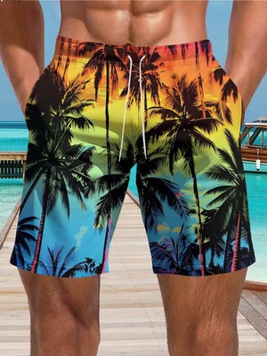 Palm Tree Sunset Gradient  Hawaiian Shorts