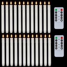 Homemory 24 Pcs Plastic Flameless Taper Candles with Remote Timer Dimmer, Whi...