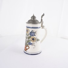 Bierkrug, Bierseidel mit Zinndeckel 1,0L Brauereikrug Handbemalt aus Keramik