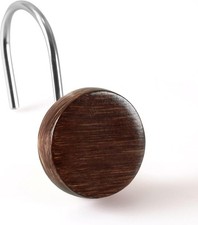Farmhouse Boho Shower Curtain Hooks: Rustic Wood Textured Resin Button Hooks