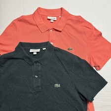 2 Lacoste Slim Fit Polo Shirts Green, Orange Men's Size: Medium Slim Fit 