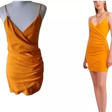 ZARA Vibrant Orange V-Neck Dress Wrap Mini Bodycon - Size M