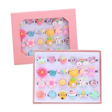 PASEMM 24pcs Little Girl Jewel Rings, Adjustable, No Duplication Kids 15.5 mm
