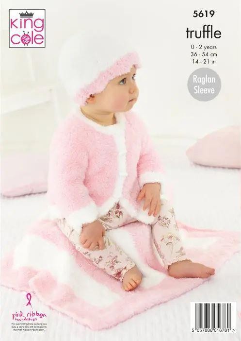 King Cole Truffle Knitting Pattern Pram Blanket Cardigan Top Hat Socks 5619