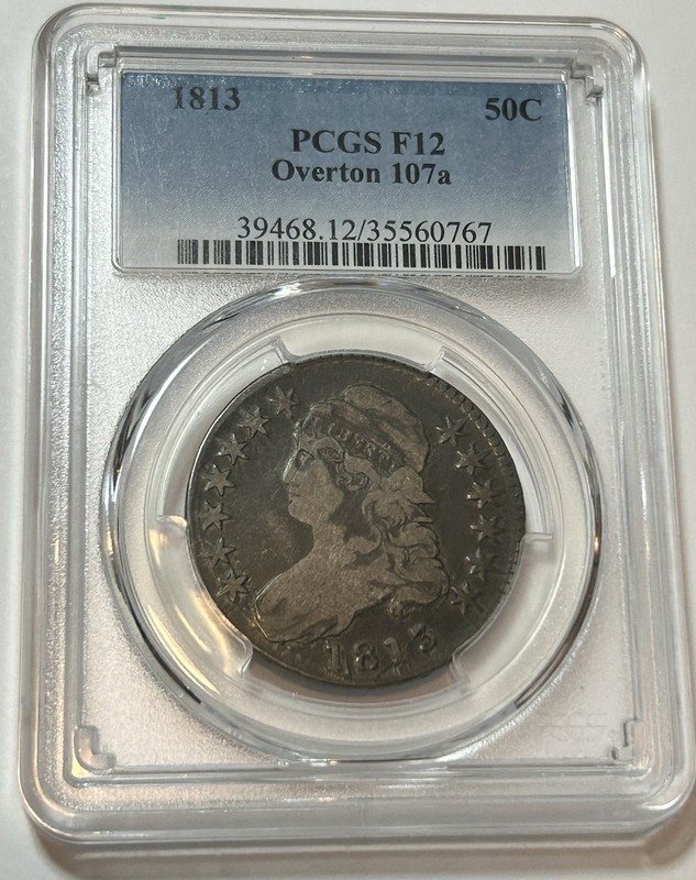 1813 Capped Bust Half Dollar 50c Early US Silver Coin O-107a PCGS F12