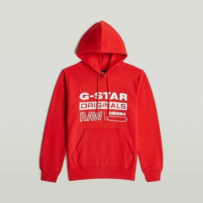 G Star RAW Men s Distressed Originals Logo Fleece Hoodie Red L $140 NWT